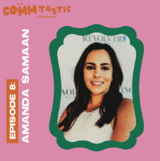 An image of a woman in a pink background with the commtastic logo.